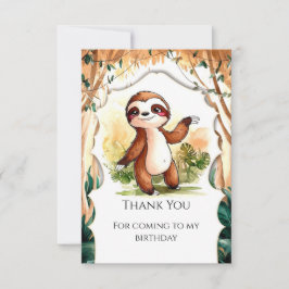 Farbenfrohe Kinder Sloth Birthday Dankeskarte