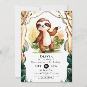 Farbenfrohe Kinder Sloth Birthday Einladung