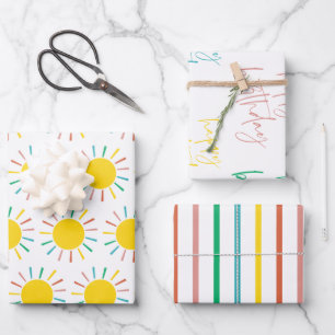 Farbenfrohe Kinder Sonnen Streifen Alles Gute zum  Geschenkpapier Set