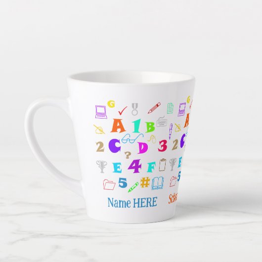 Farbenfrohe Kinderbriefe, Zahlen und Schulmaterial Milchtasse (Links)