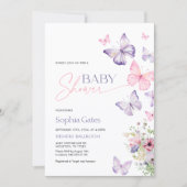 Farbenfrohe Kinderdusche Einladung mit Schmetterli (Vorderseite)