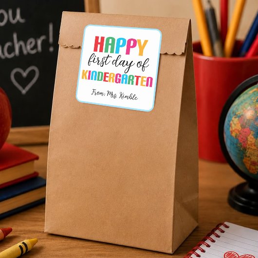 Farbenfrohe Kindergartensticker (Platz) Quadratischer Aufkleber