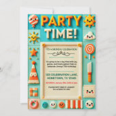 Farbenfrohe Kindergeburtstag Party Einladung (Vorderseite)