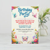 Farbenfrohe Kindergeburtstag Party Einladung (Stehend Vorderseite)