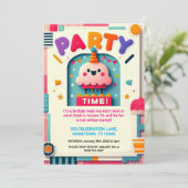 Farbenfrohe Kindergeburtstag Party Einladung (Stehend Vorderseite)