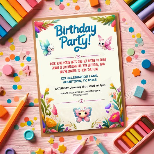 Farbenfrohe Kindergeburtstag Party Einladung