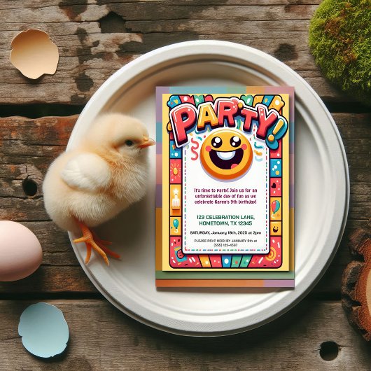 Farbenfrohe Kindergeburtstag Party Einladung