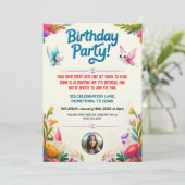 Farbenfrohe Kindergeburtstag Party Einladung (Stehend Vorderseite)