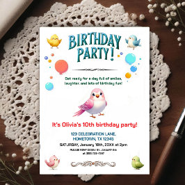 Farbenfrohe Kindergeburtstagsfeier mit gefiederten Postkarte