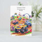 Farbenfrohe Kindermonster Truck Geburtstag Dankeskarte (Stehend Vorderseite)