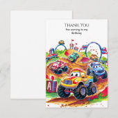 Farbenfrohe Kindermonster Truck Geburtstag Dankeskarte (Vorne/Hinten)