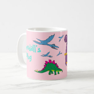 Farbenfrohe Kindername Dinosaurier Pastel Pink Tas Kaffeetasse