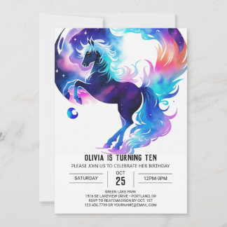 Farbenfrohe Kinderpony zum Geburtstag Einladung
