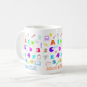 Farbenfrohe Kinderschulmaterial, Briefe und Zahlen Kaffeetasse (Vorderseite Links)