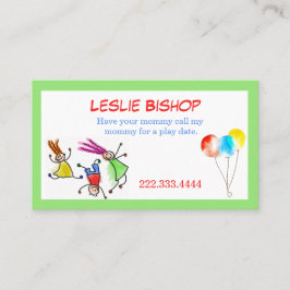 Farbenfrohe Kinderspieldatenkarte Telefonnummerkarte