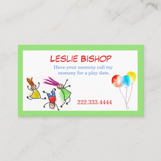 Farbenfrohe Kinderspieldatenkarte Telefonnummerkarte (Vorderseite)