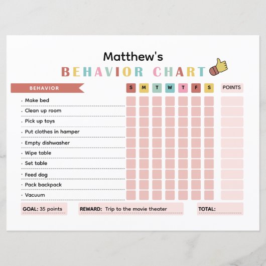 Farbenfrohe KinderVerhaltensdiagramm zur Verbesser (Vorderseite)