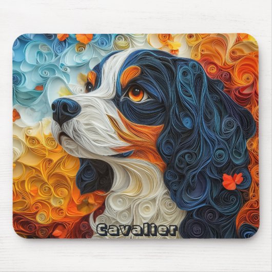 Farbenfrohe King Charles Paper Quilling Portrait Mousepad (Vorne)