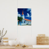 Farbenfrohe Kirche auf der Insel Tahaa Poster (Küche)