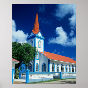 Farbenfrohe Kirche auf der Insel Tahaa Poster
