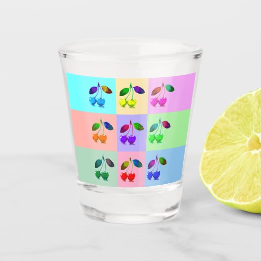 Farbenfrohe Kirchen - Pop Art Schnapsglas (Vorderseite)