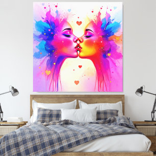 Farbenfrohe Kiss Abstrakt Art Leinwanddruck