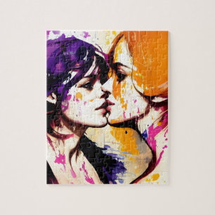 Farbenfrohe Kiss Postkarte Puzzle