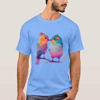 Farbenfrohe Kissing Couple of Birds Wasserfarben T-Shirt