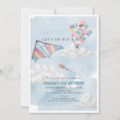 Farbenfrohe Kite & Blue Sky Geburt Einladung (Vorderseite)