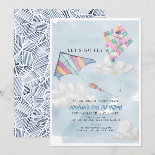 Farbenfrohe Kite & Blue Sky Geburt Einladung (Vorne/Hinten)