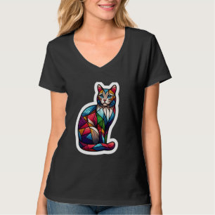 Farbenfrohe Kitten Lover Niedlich Geometrie Mosaik T-Shirt