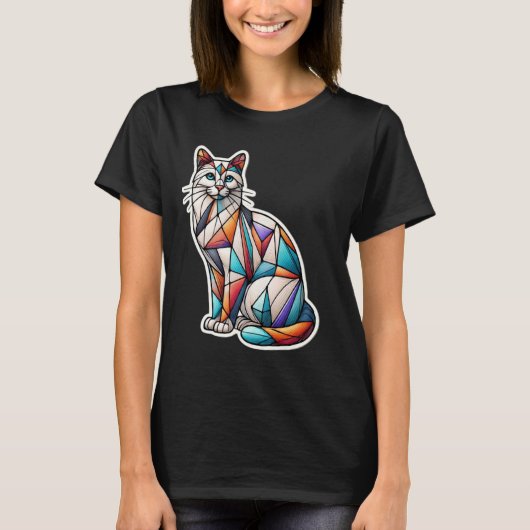 Farbenfrohe Kitten Lover Niedlich Geometrie Mosaik T-Shirt (Vorderseite)