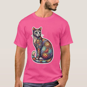 Farbenfrohe Kitten Lover Niedlich Geometrie Mosaik T-Shirt