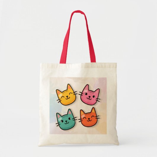 Farbenfrohe Kitty Faces Tote Bag Tragetasche (Vorne)