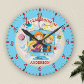Farbenfrohe Klassenlehrerin Runde Wanduhr
