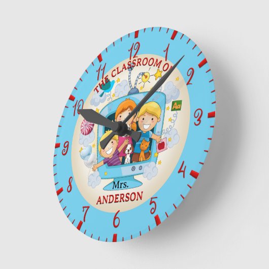 Farbenfrohe Klassenlehrerin Runde Wanduhr (Winkel)