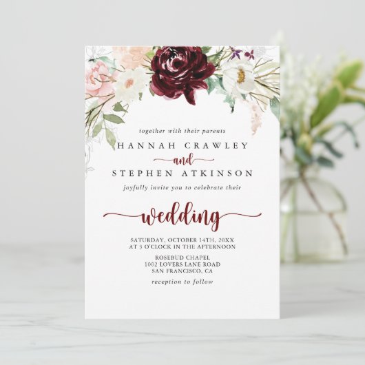 Farbenfrohe klassische Blumenfeier Einladung (Stehend Vorderseite)