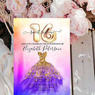 Farbenfrohe Kleidung Confetti Ombre Sweet 16 Einladung