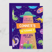 Farbenfrohe Kleine Dino Weltraum Geburtstag Einladung (Vorne/Hinten)