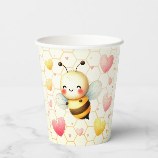 Farbenfrohe kleine Honey Bee Baby Dusche Niedlich Pappbecher (Rückseite)