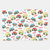 Farbenfrohe kleine Junge Monster Trucks Muster Geschenkpapier Set (Vorderseite 3)