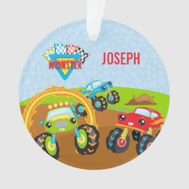 Farbenfrohe kleine junge Monster Trucks Name Weihn Ornament