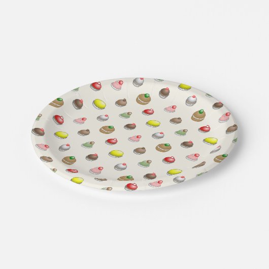 Farbenfrohe kleine Kuchen Pappteller (Schrägansicht)