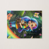 Farbenfrohe kleine Niedliche Elf-Girl mit Katze Puzzle (Horizontal)