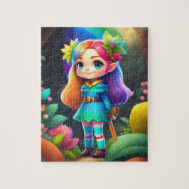 Farbenfrohe kleine Niedliche Elfsmännchen mit Blum Puzzle
