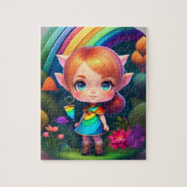 Farbenfrohe kleine Niedliche Elfsmarine mit Regenb Puzzle
