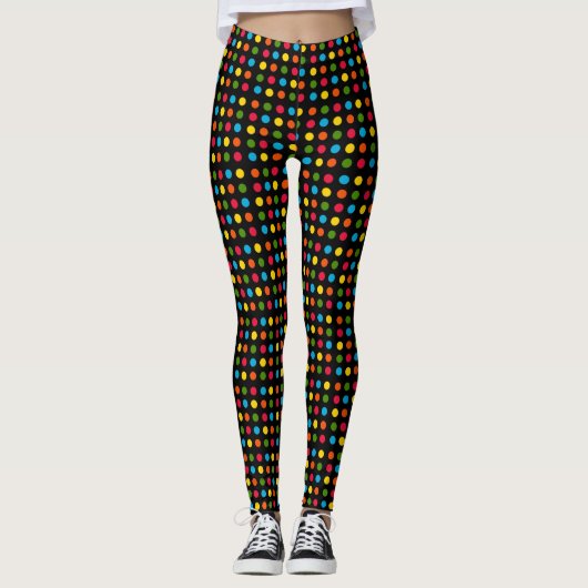 Farbenfrohe kleine Polka Dot Pattern auf schwarz Leggings (Vorderseite)