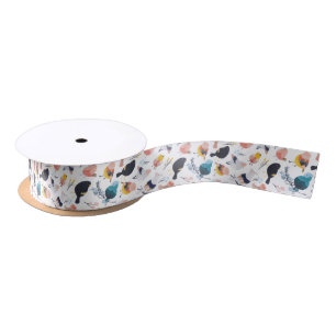 Farbenfrohe kleine Vögel Floral Botanisches Parad Satinband