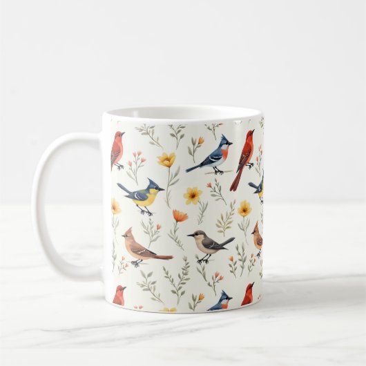 Farbenfrohe kleine Vögel Kaffeetasse (Links)