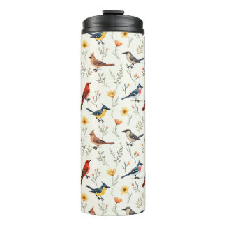 Farbenfrohe kleine Vögel Thermosbecher